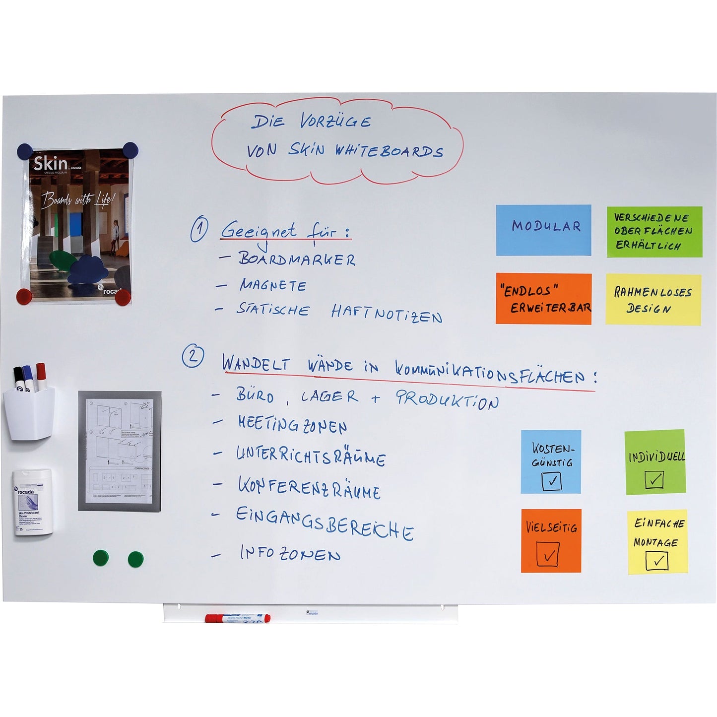 rocada Whiteboard Skin Pro Maße der Oberfläche: 115 x 75 cm (B x H) Tafel magnethaftend nicht beidseitig beschreibbar Stahl kunststoffbeschichtet weiß