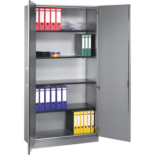 C+P Flügeltürenschrank Asisto 1.000 x 1.980 x 435 mm (B x H x T) 4 Fachböden Stahl Farbe der Front: weißaluminium Farbe des Korpus: weißaluminium