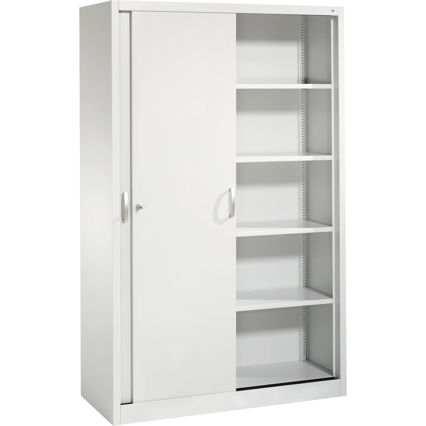C+P Schiebetürenschrank Acurado 1.200 x 1.950 x 500 mm (B x H x T) 4 Fachböden Stahl, lackiert Farbe der Front: lichtgrau Farbe des Korpus: lichtgrau