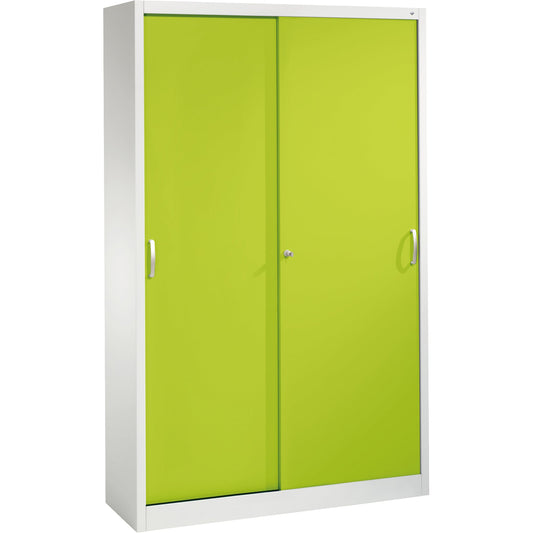 C+P Schiebetürenschrank Acurado 1.200 x 1.950 x 400 mm (B x H x T) 4 Fachböden Stahl, lackiert Farbe der Front: clowngrün Farbe des Korpus: lichtgrau