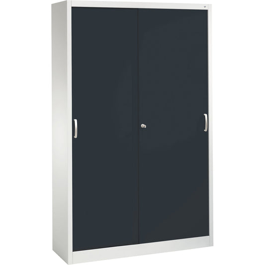 C+P Schiebetürenschrank Acurado 1.200 x 1.950 x 400 mm (B x H x T) 4 Fachböden Stahl, lackiert Farbe der Front: schwarzgrau Farbe des Korpus: lichtgrau