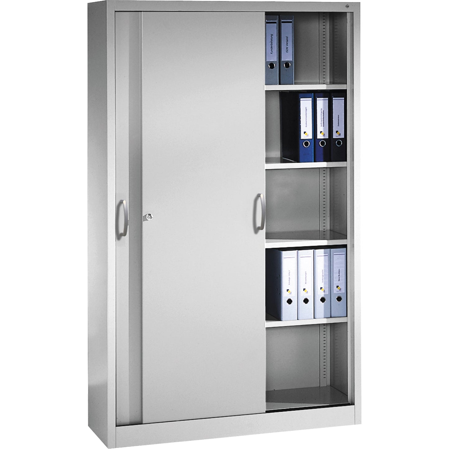 C+P Schiebetürenschrank Acurado 1.200 x 1.950 x 400 mm (B x H x T) 4 Fachböden Stahl, lackiert Farbe der Front: weißaluminium Farbe des Korpus: weißaluminium