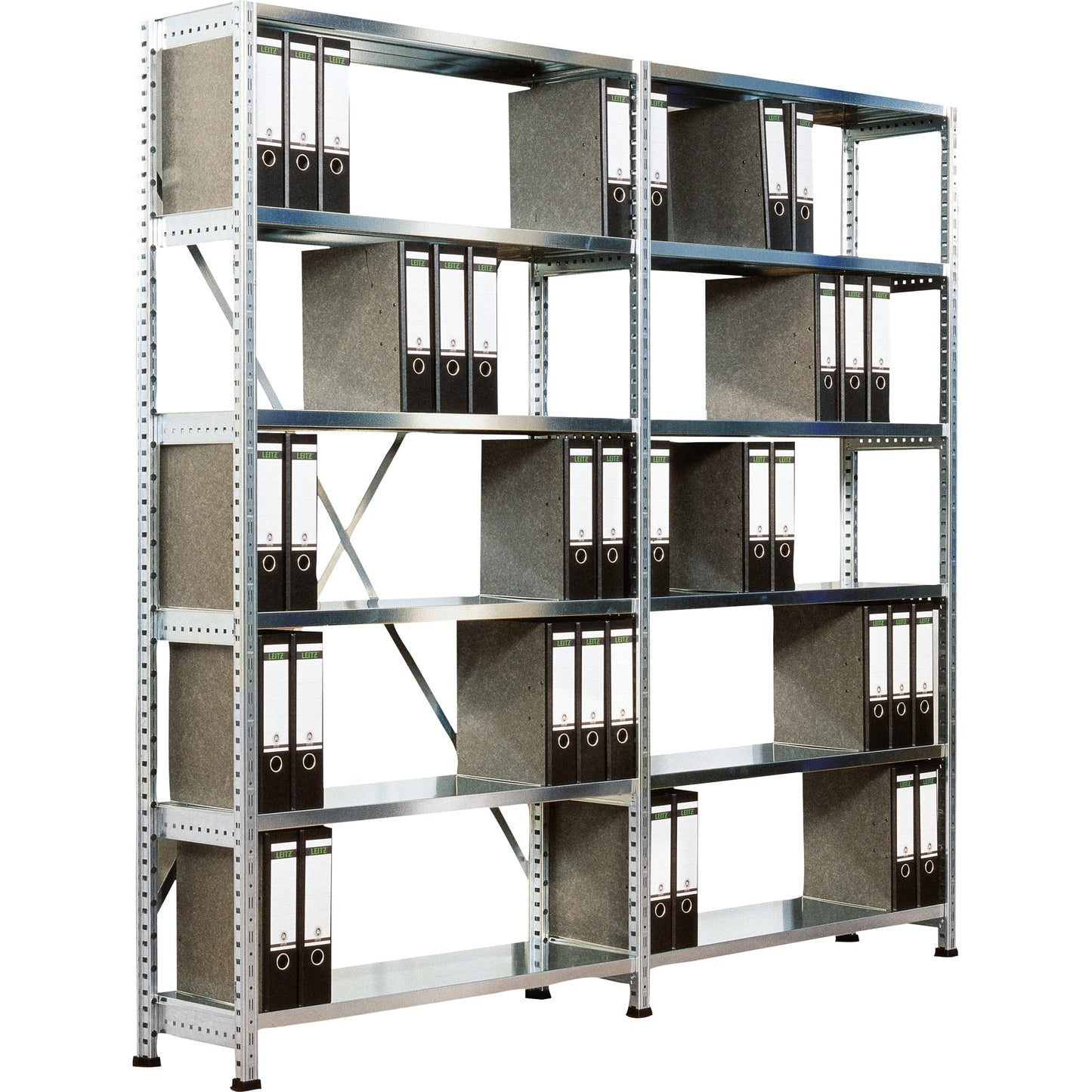 SCHOLZ Anbauregal 1.200 x 2.280 x 300 mm (B x H x T) 6 Fachböden 60kg inkl. Kreuzstreben Stahl silber