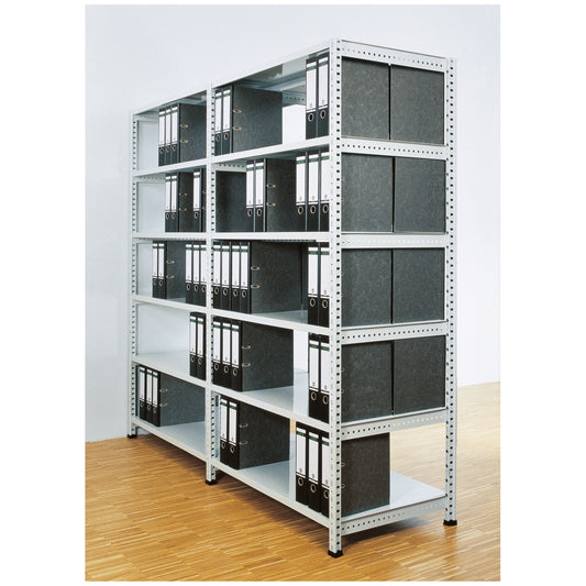 SCHOLZ Grundregal 1.000 x 1.920 x 600 mm (B x H x T) 5 Fachböden 160kg inkl. Stabilisatoren Stahl silber