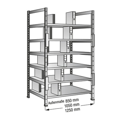 SCHOLZ Grundregal 1.200 x 2.280 x 600 mm (B x H x T) 6 Fachböden 120kg inkl. Stabilisatoren Stahl silber