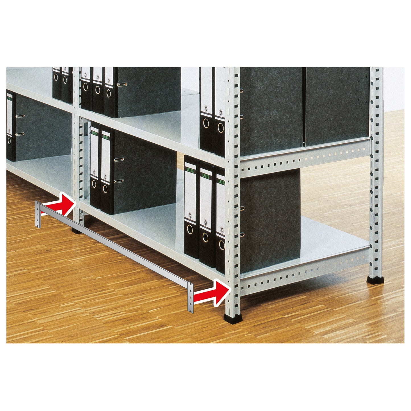 SCHOLZ Anbauregal 800 x 3.000 x 600 mm (B x H x T) 8 Fachböden 200kg inkl. Stabilisatoren Stahl silber