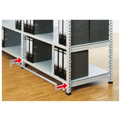 SCHOLZ Anbauregal 800 x 3.000 x 600 mm (B x H x T) 8 Fachböden 200kg inkl. Stabilisatoren Stahl silber