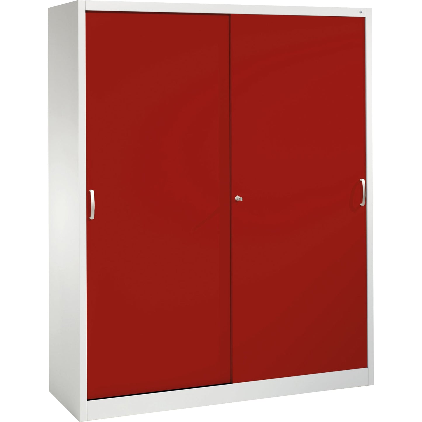 C+P Schiebetürenschrank Acurado 1.600 x 1.950 x 500 mm (B x H x T) 8 Fachböden Stahl, lackiert Farbe der Front: rubinrot Farbe des Korpus: lichtgrau