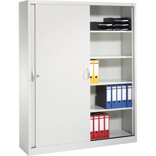 C+P Schiebetürenschrank Acurado 1.600 x 1.950 x 400 mm (B x H x T) 8 Fachböden Stahl, lackiert Farbe der Front: lichtgrau Farbe des Korpus: lichtgrau