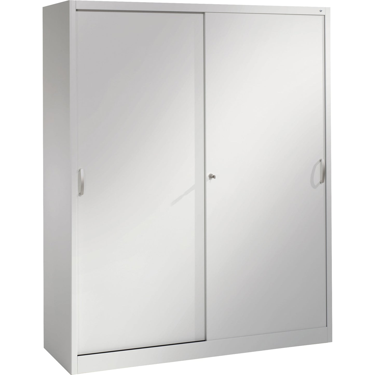 C+P Schiebetürenschrank Acurado 1.600 x 1.950 x 500 mm (B x H x T) 8 Fachböden Stahl, lackiert Farbe der Front: weißaluminium Farbe des Korpus: weißaluminium