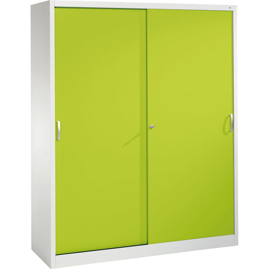 C+P Schiebetürenschrank Acurado 1.600 x 1.950 x 500 mm (B x H x T) 8 Fachböden Stahl, lackiert Farbe der Front: clowngrün Farbe des Korpus: lichtgrau