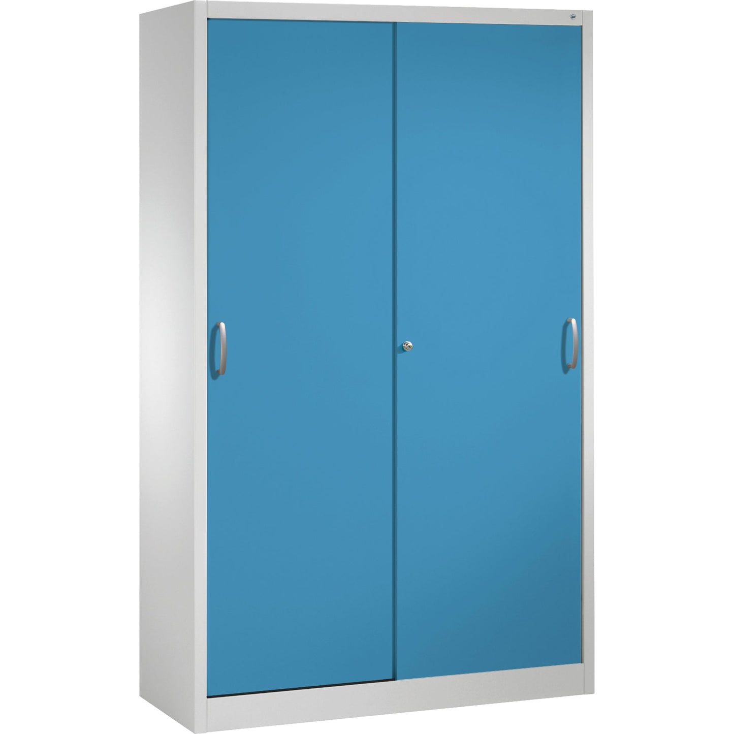 C+P Schiebetürenschrank Acurado 1.200 x 1.950 x 500 mm (B x H x T) 4 Fachböden Stahl, lackiert Farbe der Front: lichtblau Farbe des Korpus: lichtgrau