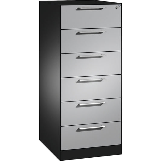 C+P Karteischrank Asisto 562 x 1.298 x 600 mm (B x H x T) 6 Schubladen Stahl, lackiert weißaluminium schwarzgrau
