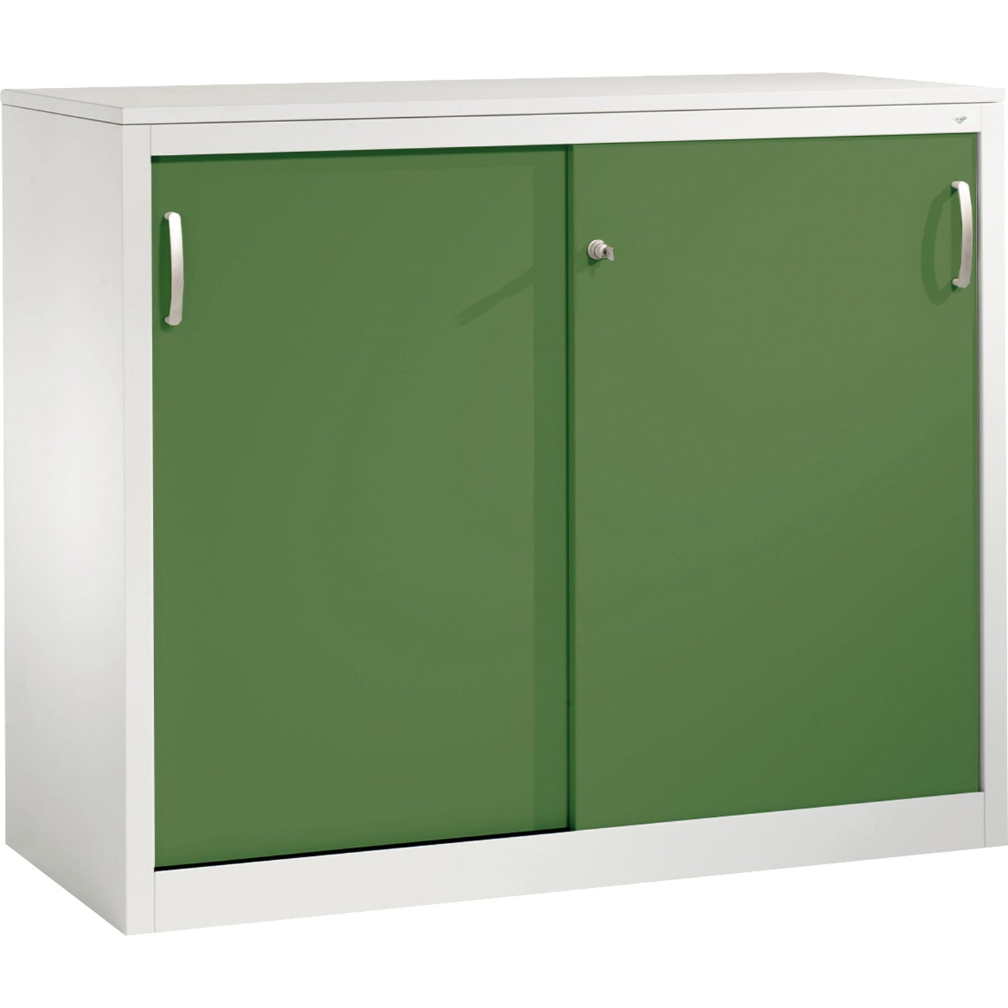 C+P Schiebetürenschrank Acurado 1.200 x 1.000 x 500 mm (B x H x T) 2 Fachböden Stahl, lackiert Farbe der Front: resedagrün Farbe des Korpus: lichtgrau