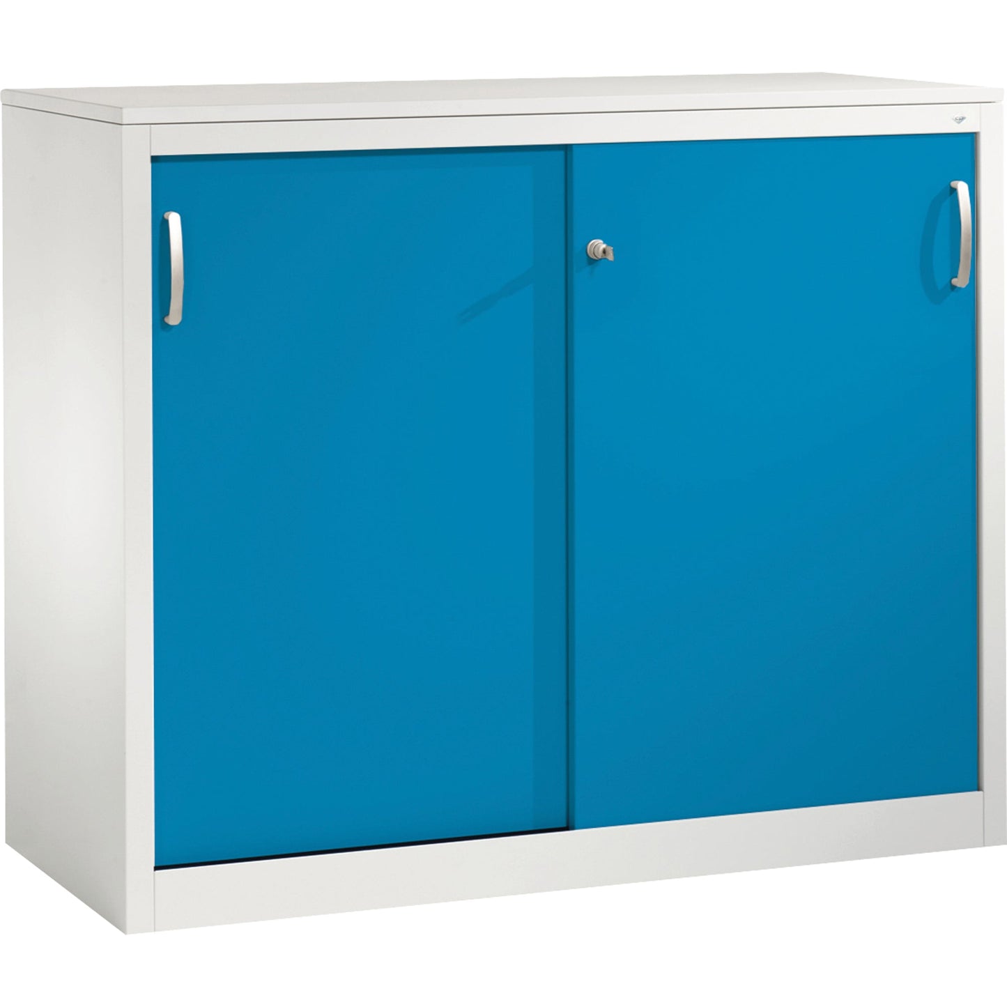 C+P Schiebetürenschrank Acurado 1.200 x 1.000 x 500 mm (B x H x T) 2 Fachböden Stahl, lackiert Farbe der Front: lichtblau Farbe des Korpus: lichtgrau