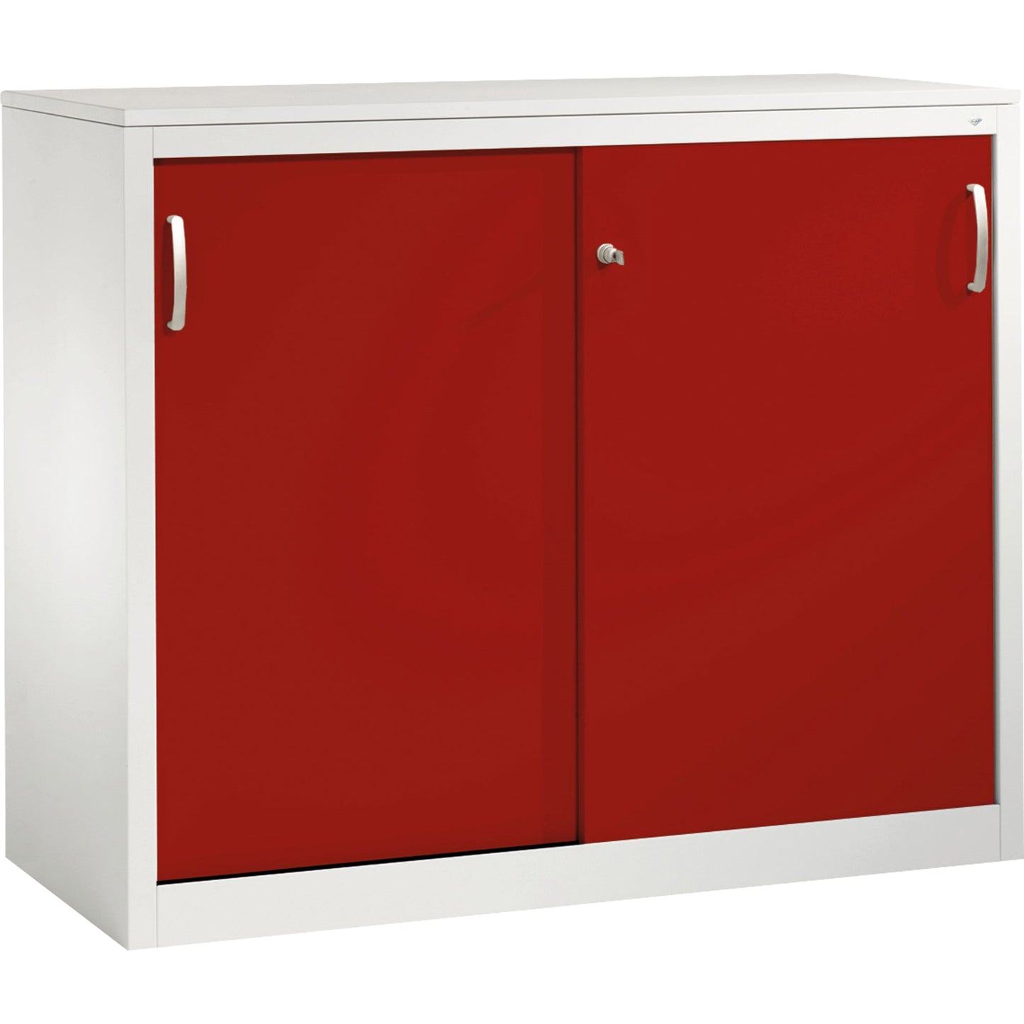 C+P Schiebetürenschrank Acurado 1.200 x 1.000 x 500 mm (B x H x T) 2 Fachböden Stahl, lackiert Farbe der Front: rubinrot Farbe des Korpus: lichtgrau