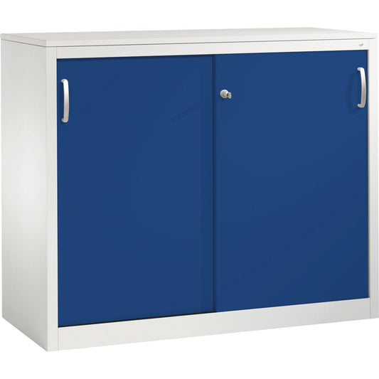 C+P Schiebetürenschrank Acurado 1.200 x 1.000 x 500 mm (B x H x T) 2 Fachböden Stahl, lackiert Farbe der Front: enzianblau Farbe des Korpus: lichtgrau