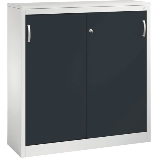 C+P Schiebetürenschrank Acurado 1.200 x 1.200 x 400 mm (B x H x T) 2 Fachböden Stahl, lackiert Farbe der Front: schwarzgrau Farbe des Korpus: lichtgrau