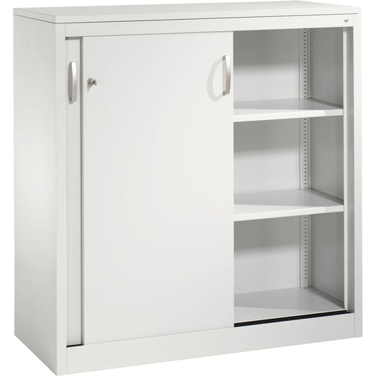 C+P Schiebetürenschrank Acurado 1.200 x 1.200 x 500 mm (B x H x T) 2 Fachböden Stahl, lackiert Farbe der Front: lichtgrau Farbe des Korpus: lichtgrau