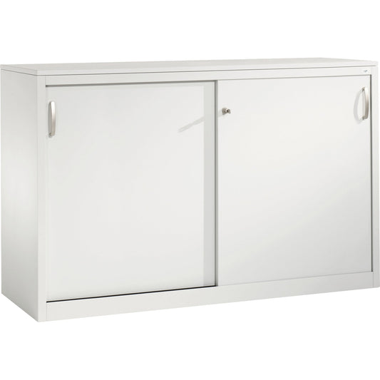 C+P Schiebetürenschrank Acurado 1.600 x 1.000 x 500 mm (B x H x T) 2 x 2 Fachböden Stahl, lackiert Farbe der Front: lichtgrau Farbe des Korpus: lichtgrau
