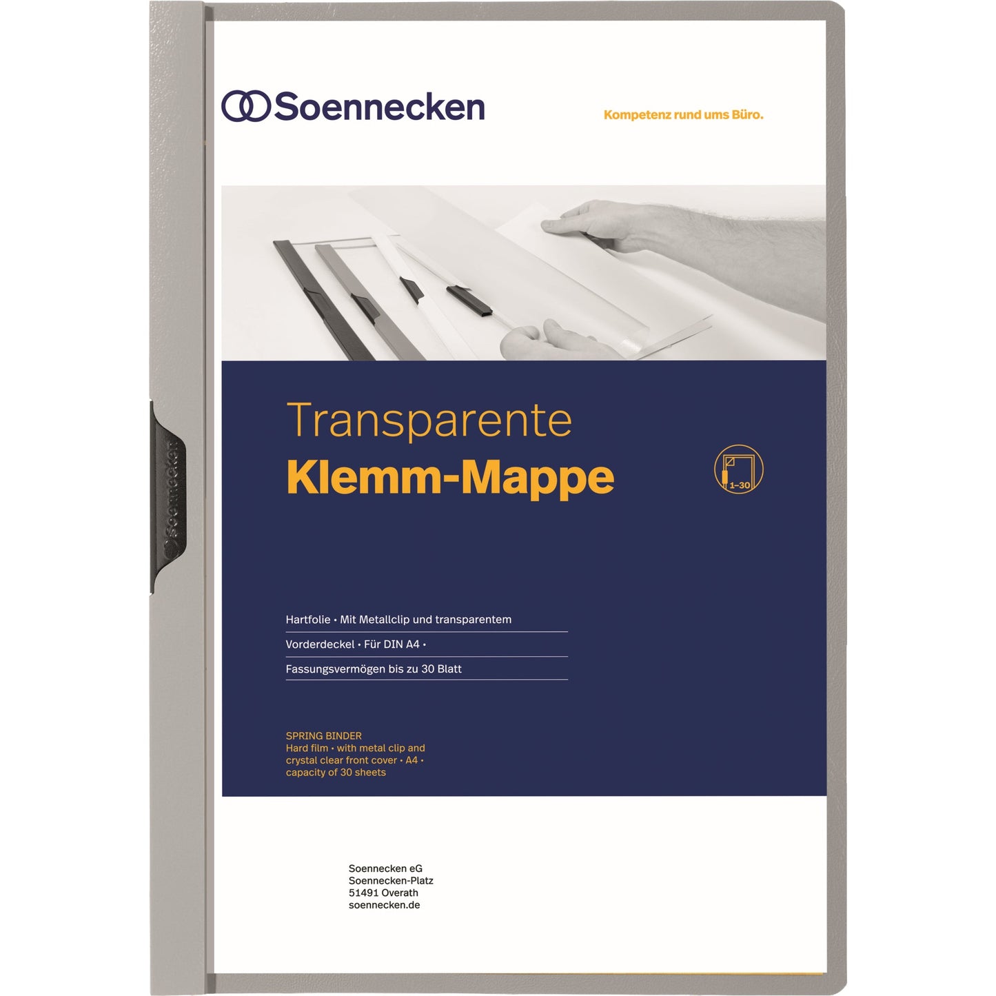 Soennecken Klemmmappe DIN A4 Hartfolie Farbe der Rückseite: grau Farbe der Klemme: schwarz