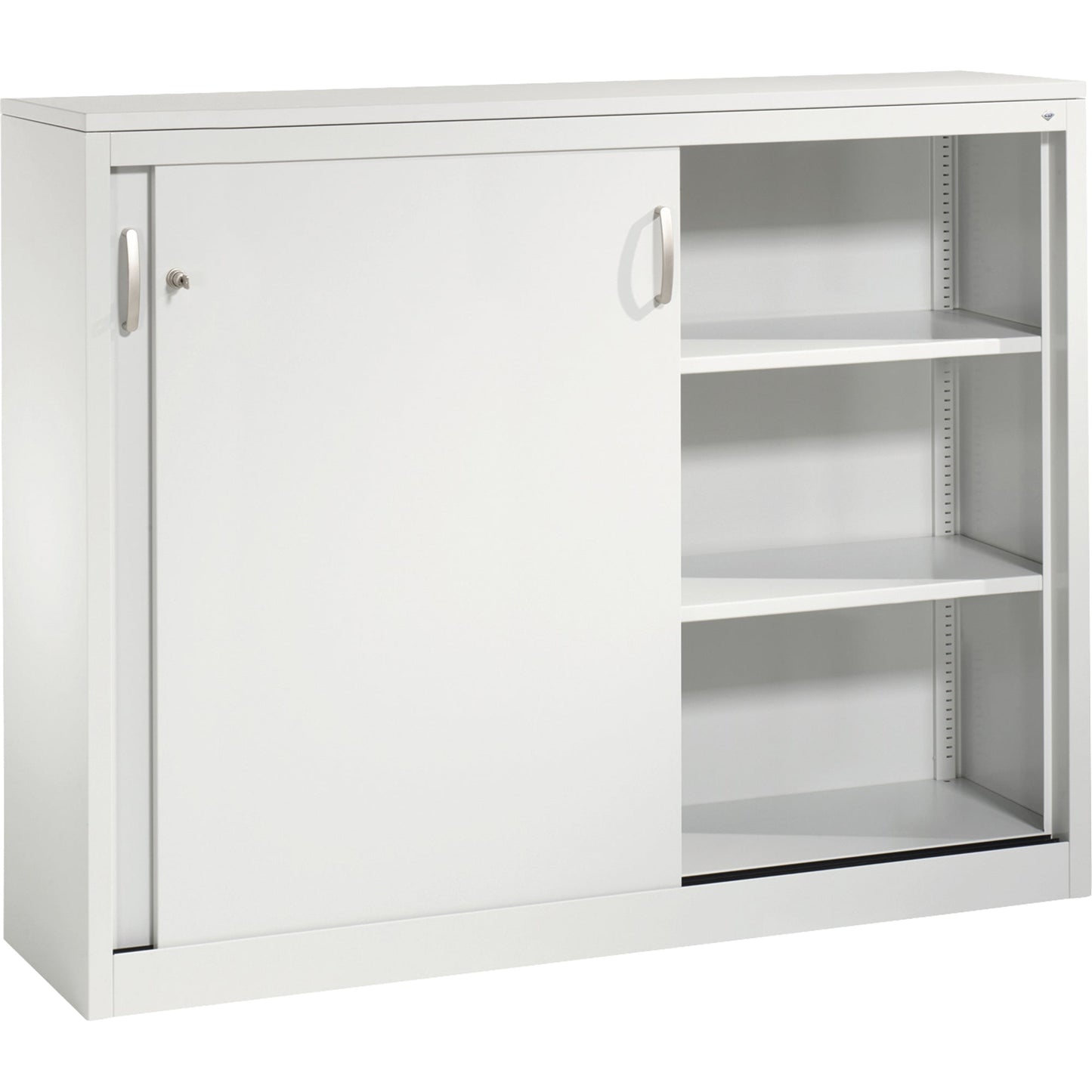C+P Schiebetürenschrank Acurado 1.600 x 1.200 x 400 mm (B x H x T) 2 x 2 Fachböden Stahl, lackiert Farbe der Front: lichtgrau Farbe des Korpus: lichtgrau
