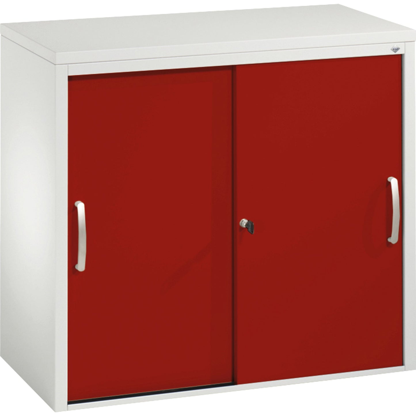 C+P Schiebetürenschrank Acurado 800 x 720 x 400 mm (B x H x T) 1 Fachboden Stahl, lackiert Farbe der Front: rubinrot Farbe des Korpus: lichtgrau