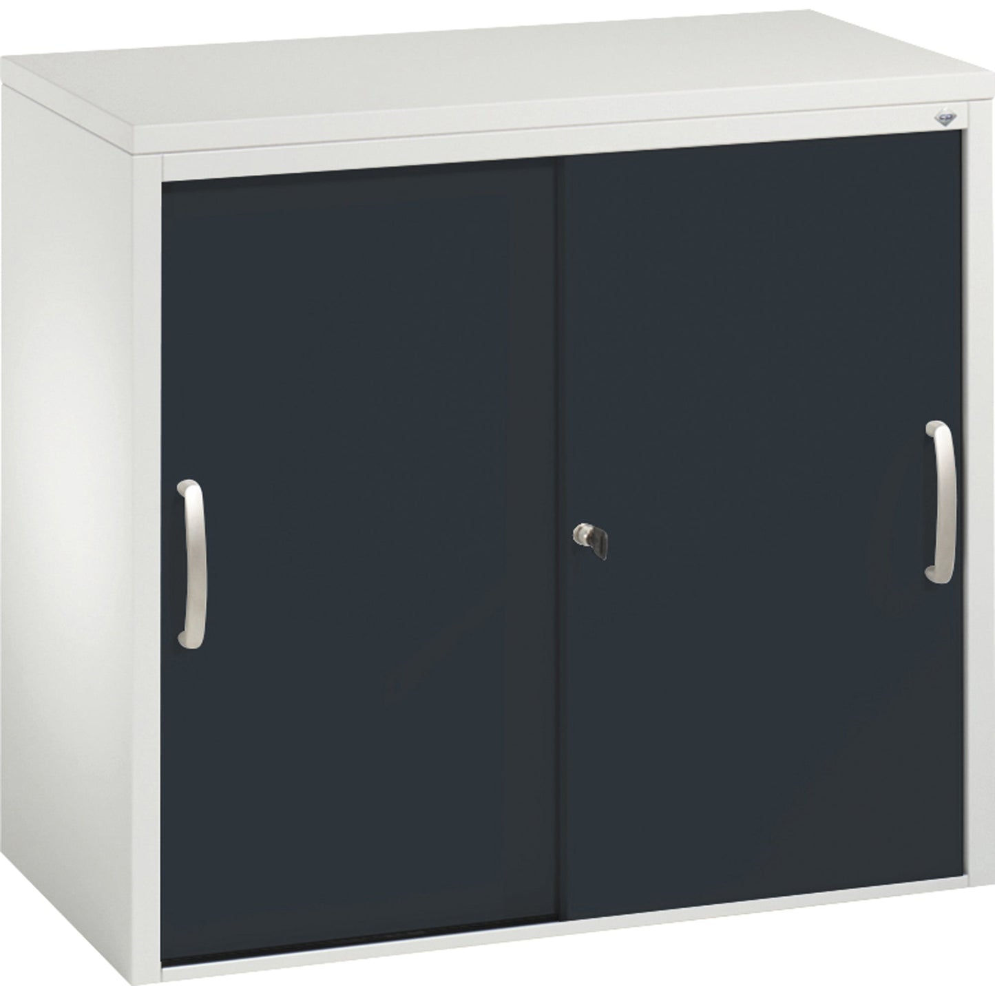 C+P Schiebetürenschrank Acurado 800 x 720 x 400 mm (B x H x T) 1 Fachboden Stahl, lackiert Farbe der Front: schwarzgrau Farbe des Korpus: lichtgrau