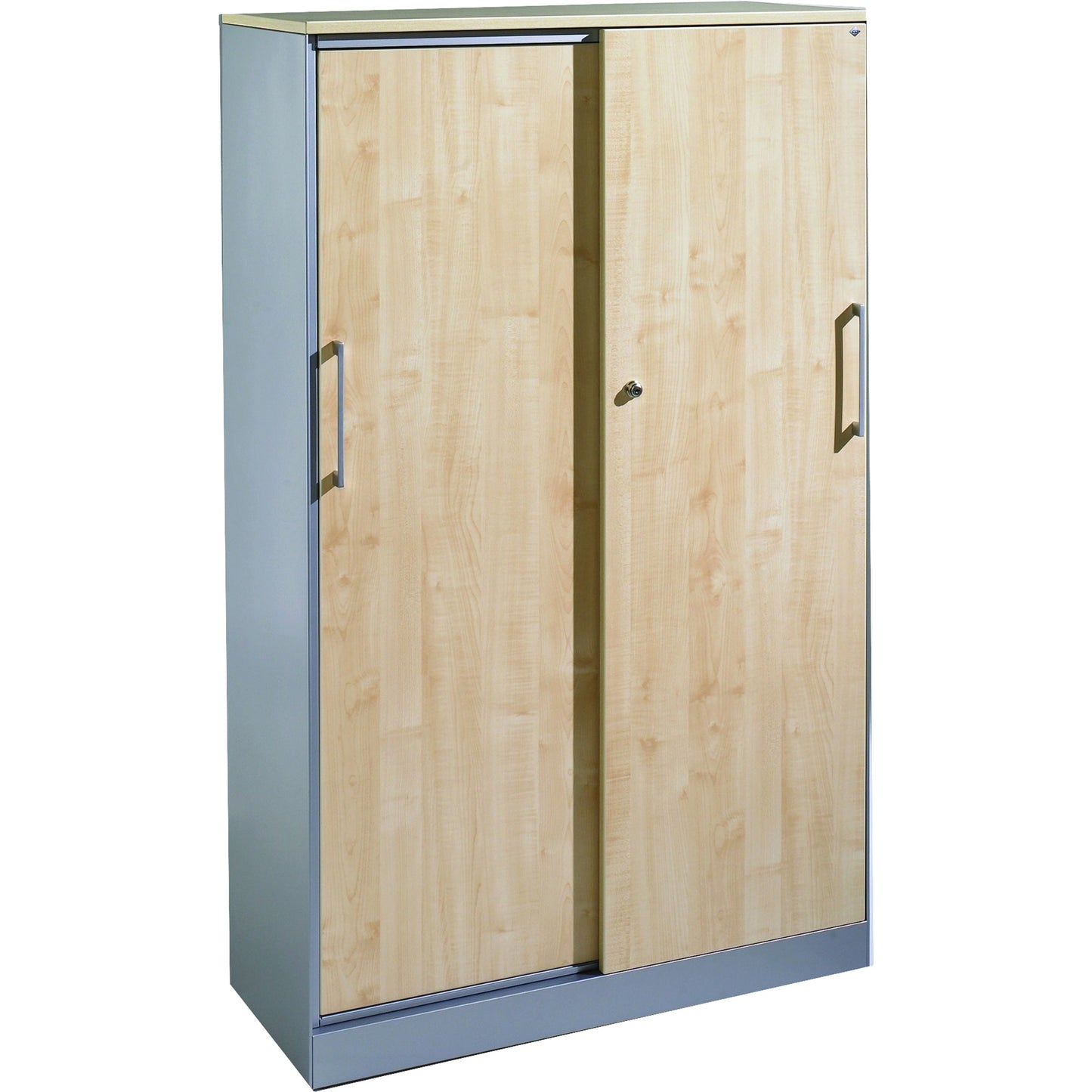 C+P Schiebetürenschrank Asisto 1.000 x 1.635 x 435 mm (B x H x T) 3 Fachböden Farbe der Front: ahorn Farbe des Korpus: weißaluminium