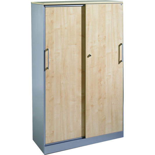 C+P Schiebetürenschrank Asisto 1.000 x 1.635 x 435 mm (B x H x T) 3 Fachböden Farbe der Front: ahorn Farbe des Korpus: weißaluminium