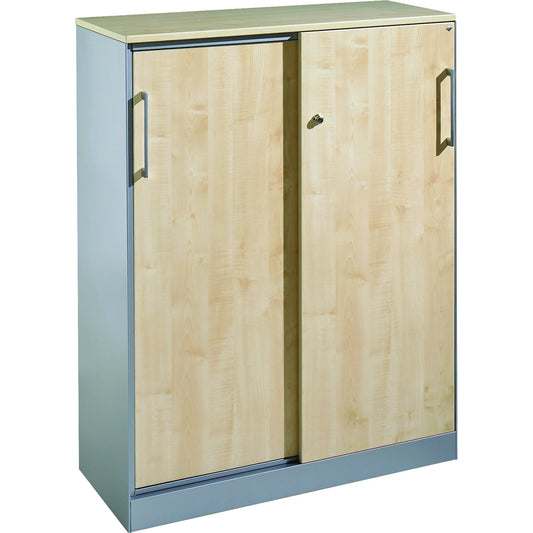 C+P Schiebetürenschrank Asisto 1.000 x 1.310 x 435 mm (B x H x T) 2 Fachböden Farbe der Front: ahorn Farbe des Korpus: weißaluminium