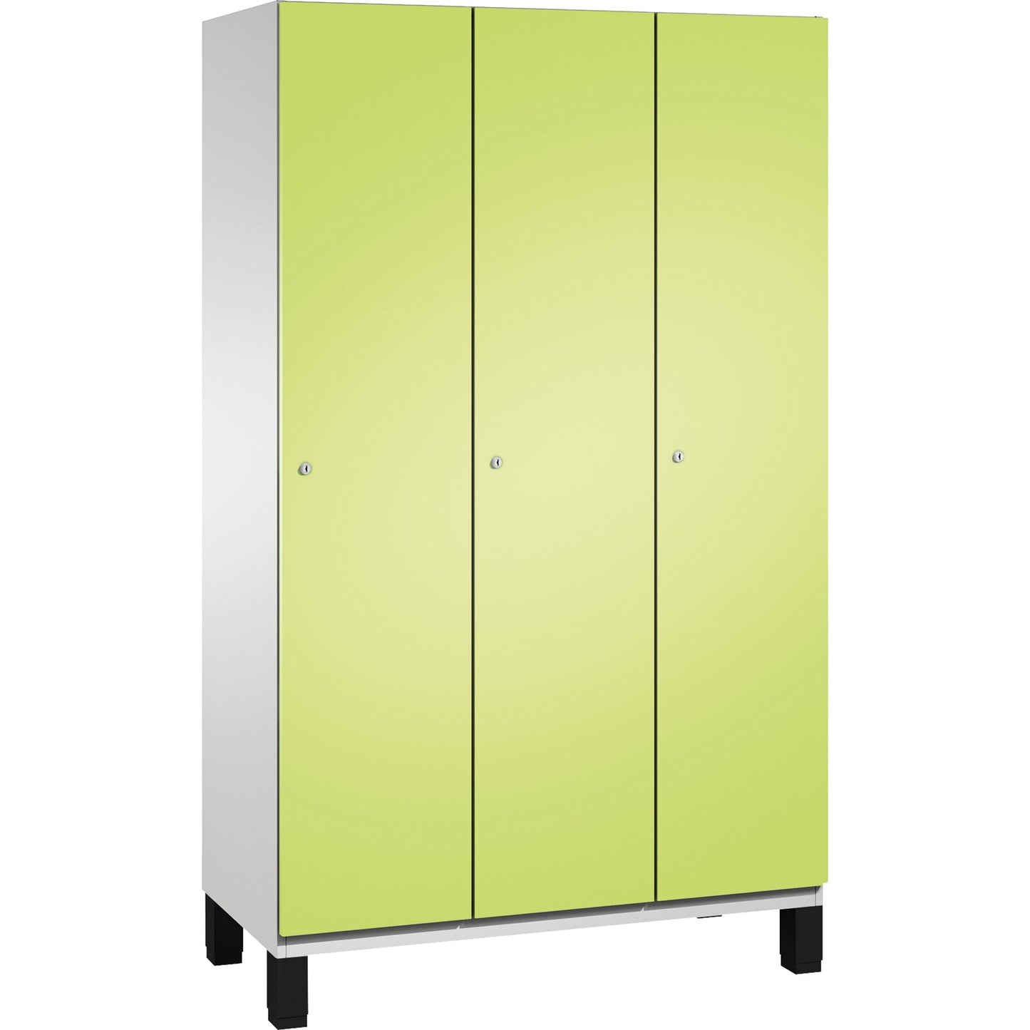 C+P Kleiderspind Cambio 1.200 x 1.980 x 525 mm (B x H x T) 3 Abteile Stahl, lackiert Farbe der Front: clowngrün Farbe des Korpus: lichtgrau