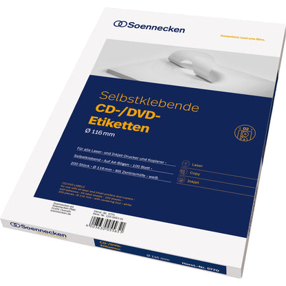 Soennecken CD/DVD Etikett 116mm Papier weiß 200 Etik./Pack.