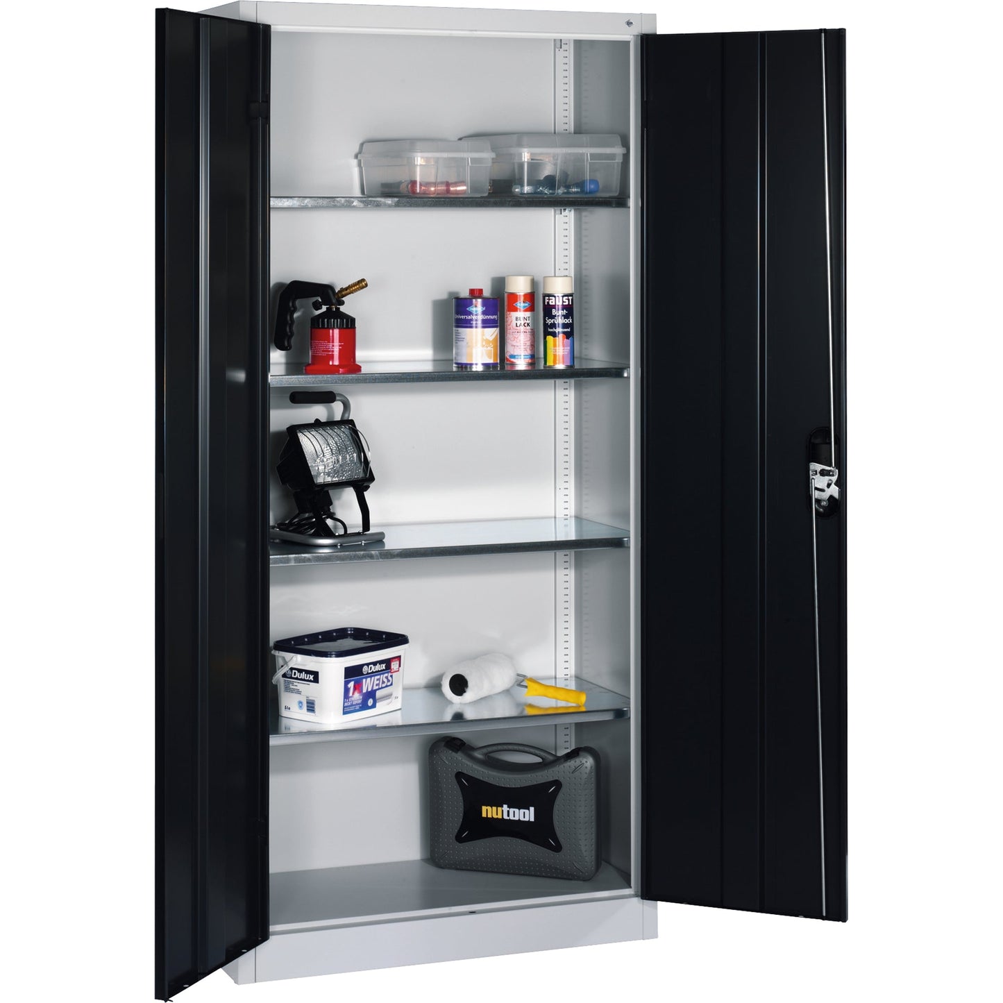 C+P Werkzeugschrank Serie 89 930 x 1.950 x 400 mm (B x H x T) Stahl, lackiert Farbe der Front: schwarzgrau Farbe des Korpus: lichtgrau