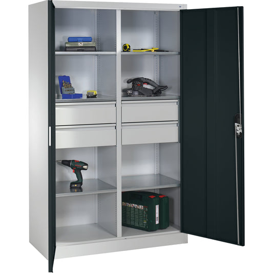 C+P Werkzeugschrank 1.200 x 1.950 x 500 mm (B x H x T) Stahl, lackiert Farbe der Front: schwarzgrau Farbe des Korpus: lichtgrau
