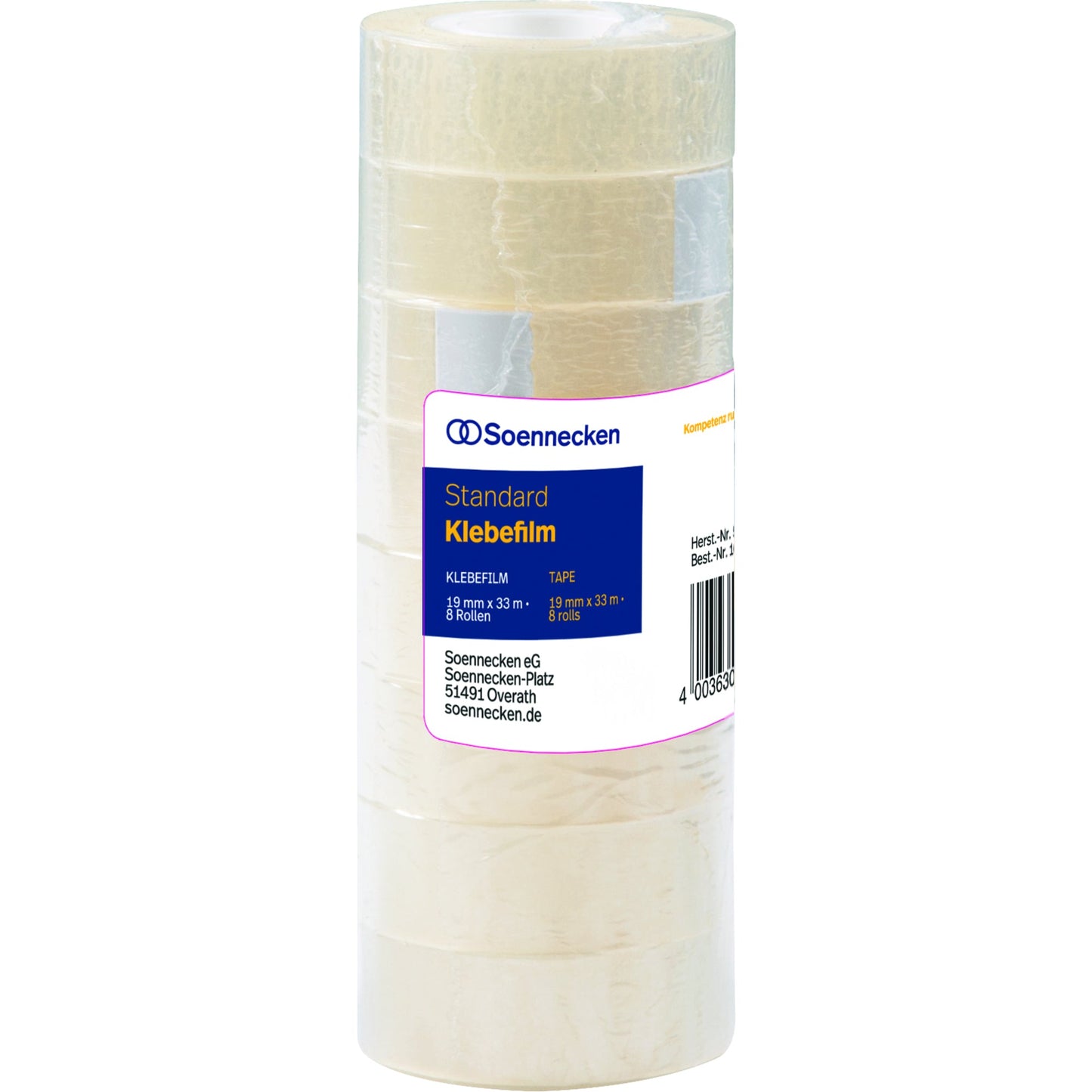 Soennecken Klebefilm 19 mm x 33 m (B x L) einseitig klebend ohne Lösungsmittel Polypropylen transparent 8 St./Pack.