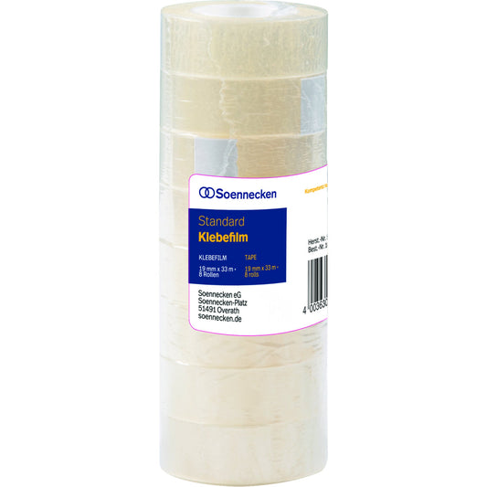Soennecken Klebefilm 19 mm x 33 m (B x L) einseitig klebend ohne Lösungsmittel Polypropylen transparent 8 St./Pack.