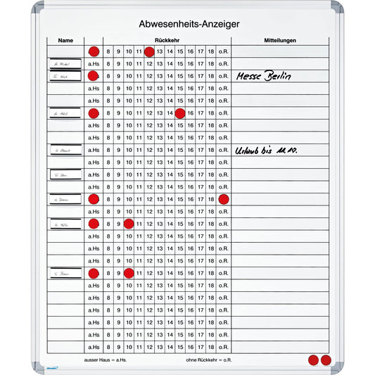 Ultradex An- und Abwesenheitstafel 61 x 73 cm (B x H) 25 Mitarbeiter/Projekte Aluminium weiß/schwarz