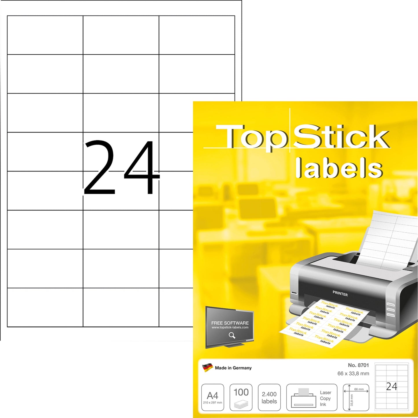 Universaletikett TopStick 66 x 33,8 mm (B x H) nicht wieder ablösbar Papier weiß 2.400 Etik./Pack.