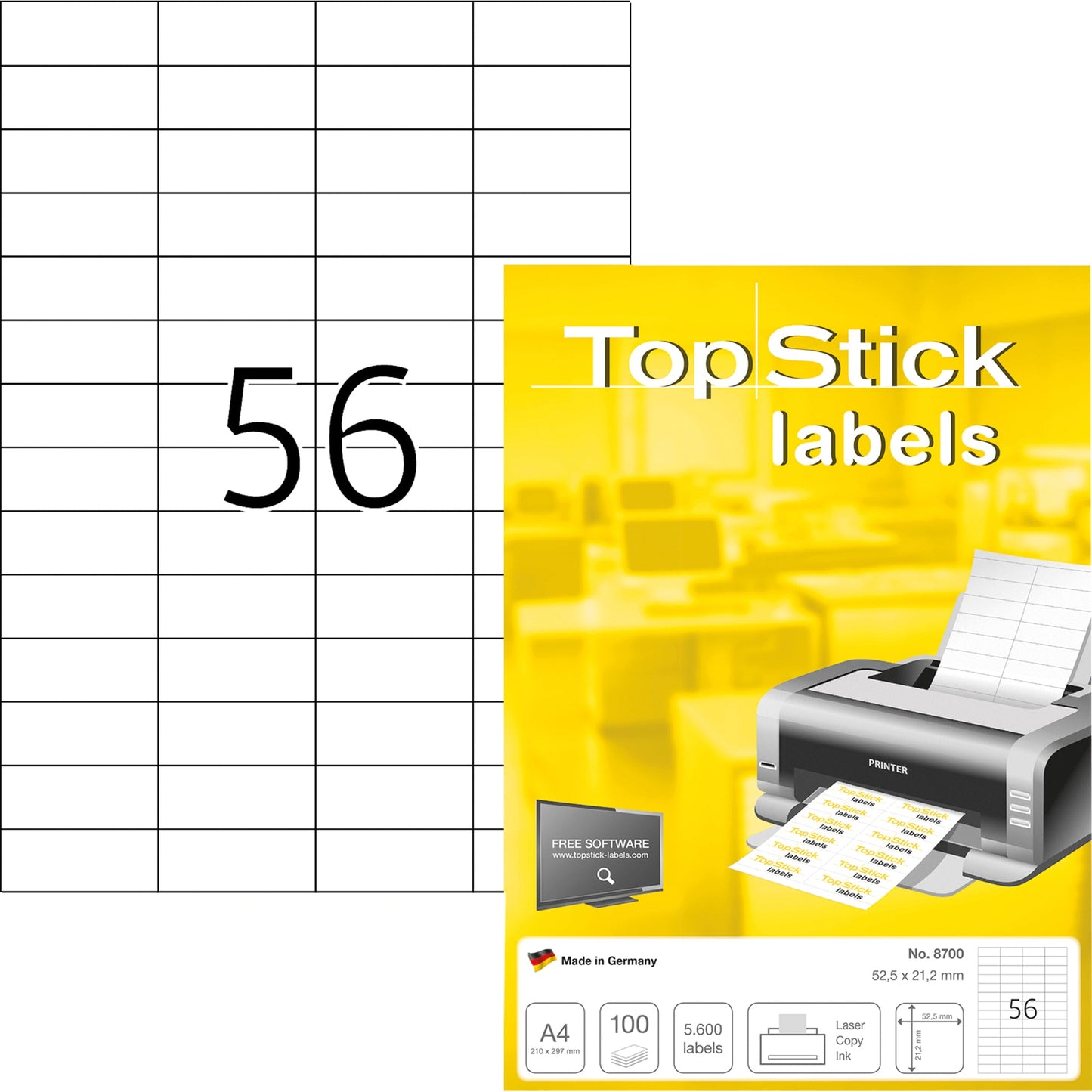 Universaletikett TopStick 52,5 x 21,2 mm (B x H) nicht wieder ablösbar Papier weiß 5.600 Etik./Pack.