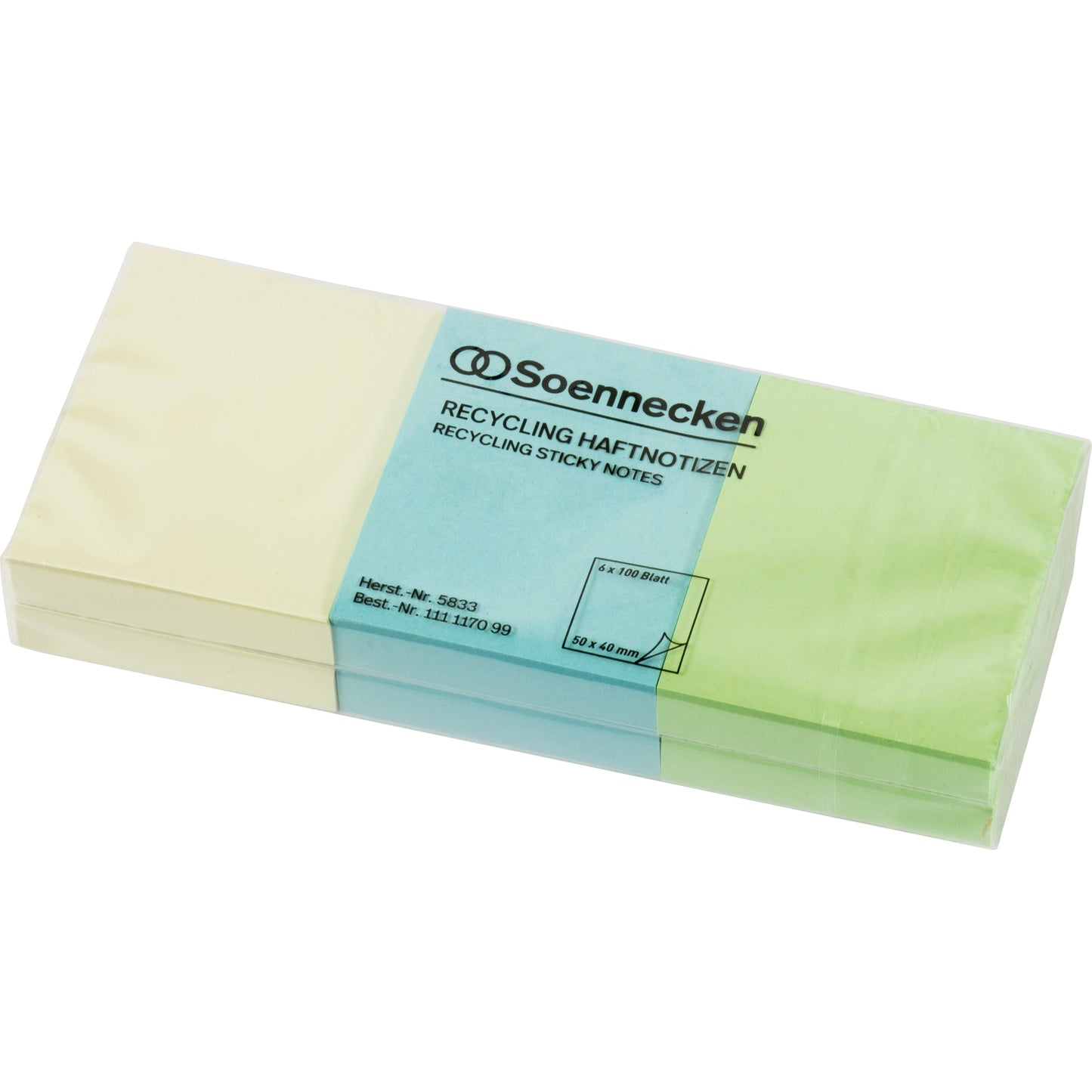 Soennecken Haftnotiz oeco Recycling 40 x 50 mm (B x H) farbig sortiert 100 Bl./Block 6 Block/Pack.