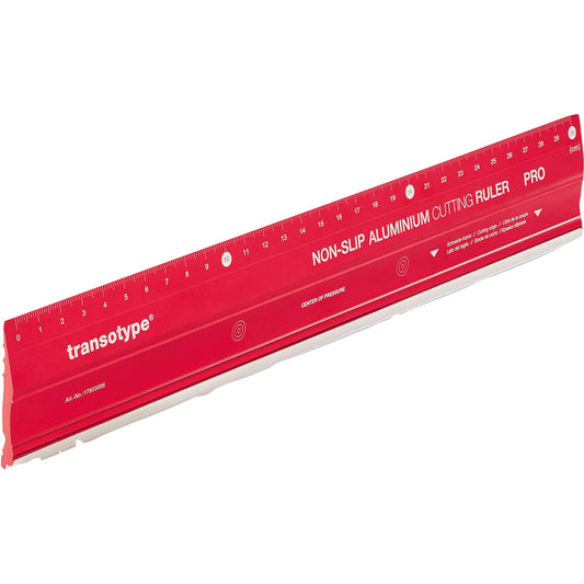 transotype Schneidelineal PRO 30cm ohne mm-Facette auf beiden Seiten Aluminium rot