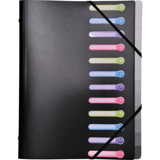 Exacompta Ordnungsmappe DIN A4 Farbe: schwarz Farbe des Fächerblocks: transparent 12 Fächer
