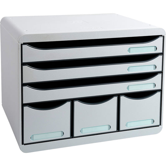 Exacompta Schubladenbox STORE-BOX Maxi 6 Schubladen DIN A4 quer Polystyrol Gehäusefarbe: lichtgrau Farbe der Schublade: lichtgrau