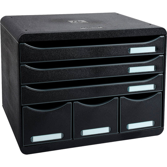 Exacompta Schubladenbox STORE-BOX Maxi 6 Schubladen DIN A4 quer Polystyrol Gehäusefarbe: schwarz Farbe der Schublade: schwarz