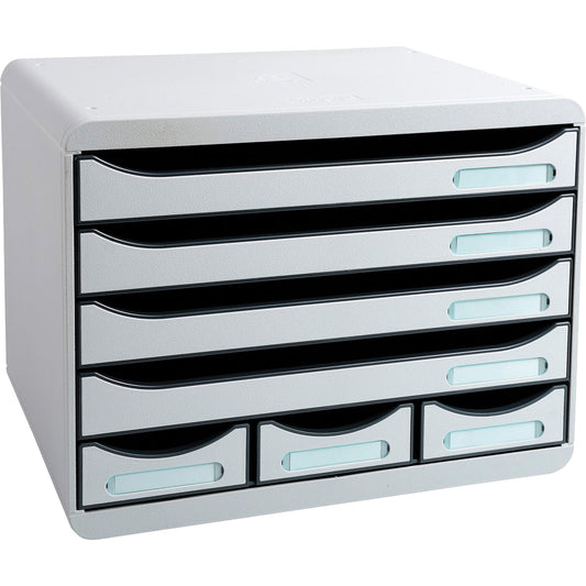 Exacompta Schubladenbox STORE-BOX Mini 7 Schubladen DIN A4 quer Polystyrol Gehäusefarbe: lichtgrau Farbe der Schublade: lichtgrau