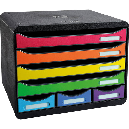 Exacompta Schubladenbox STORE-BOX Mini 7 Schubladen DIN A4 quer Polystyrol Gehäusefarbe: schwarz Farbe der Schublade: mehrfarbig