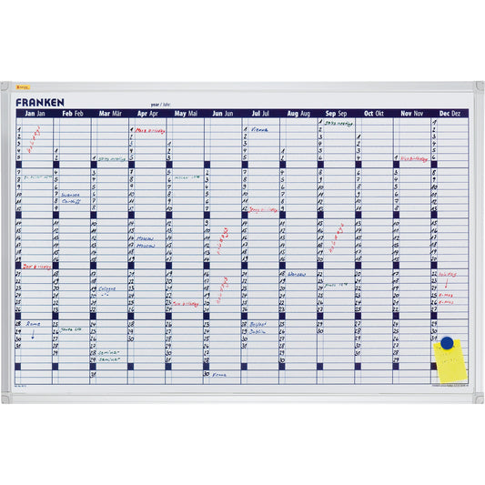 FRANKEN Jahresplaner X-tra!Line 90 x 60 cm (B x H) 12 Monate Aluminium/Kunststoff weiß