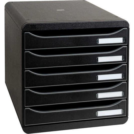 Exacompta Schubladenbox BIG-BOX plus 5 Schubladen DIN A4, Überbreite Polystyrol Gehäusefarbe: schwarz Farbe der Schublade: schwarz