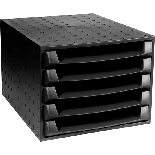 Exacompta Schubladenbox THE BOX 5 Schubladen DIN A4, Überbreite Polystyrol/Polypropylen Gehäusefarbe: schwarz